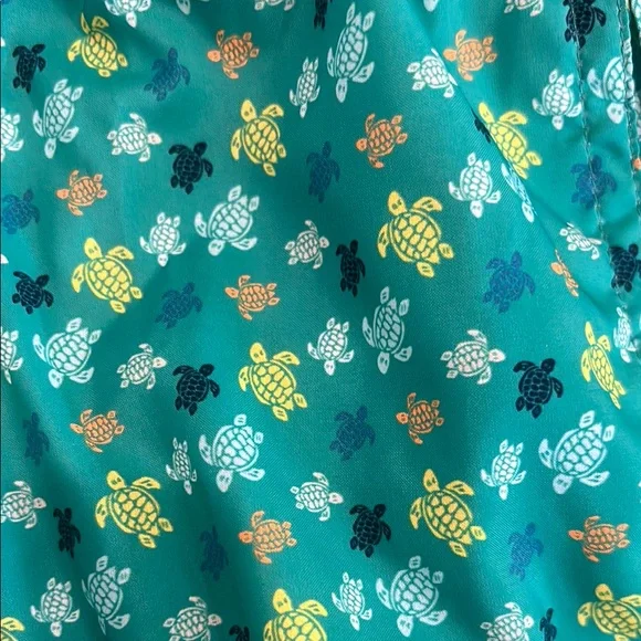 Vilebrequin Kids Swim Trunks - Teal with Yellow and White Turtles